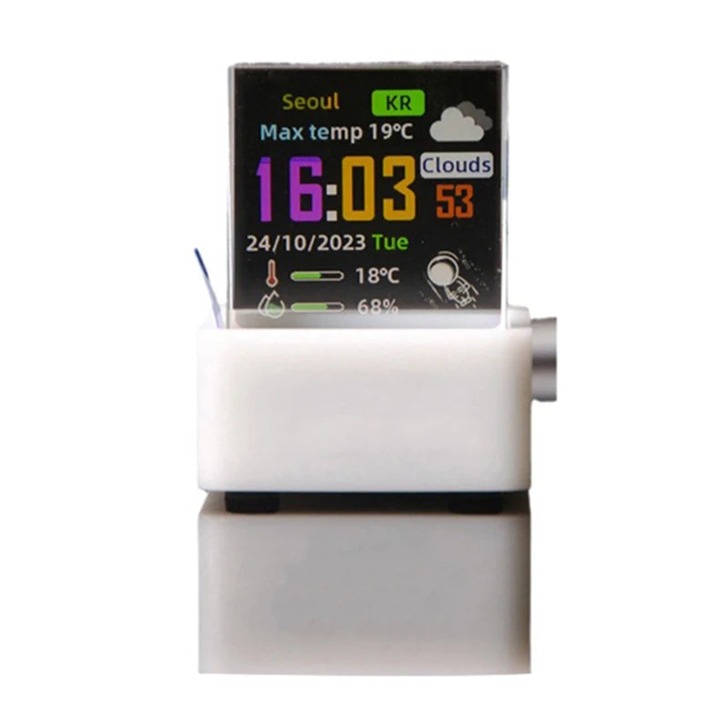 Crystal Cube Photo Display Holographic Desktop Smart Weather Station Digital Clock with GIF Animations Album