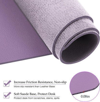 PU Leather Desk Pad with Suede Base, Multi-Color Non-Slip Mouse Pad, 24” x 14” Waterproof Writing Mat, Large Desk Blotter Protector in Violet