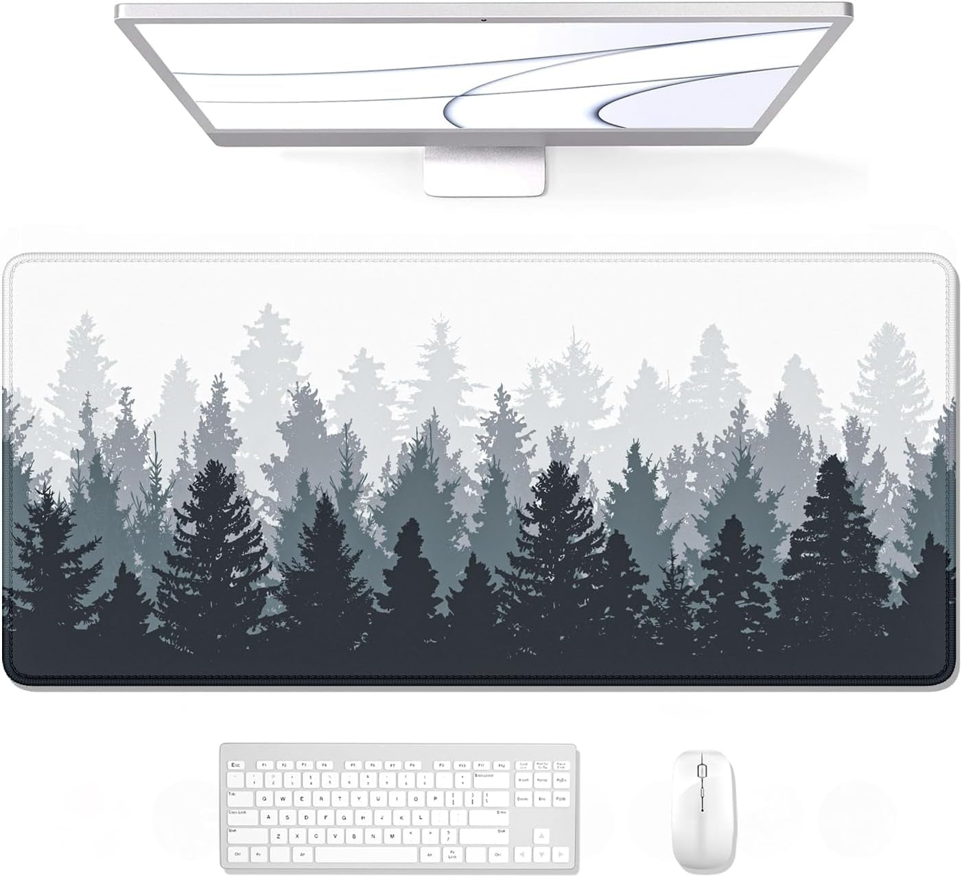 Oversized Forest Desk Mouse Pad - 35.4 x 15.7 Inch Extended Gaming Mat with Non-Slip Rubber Base and Stitched Edges, XXL Ultra Thin Full Desk Pad for PC and Laptop Use