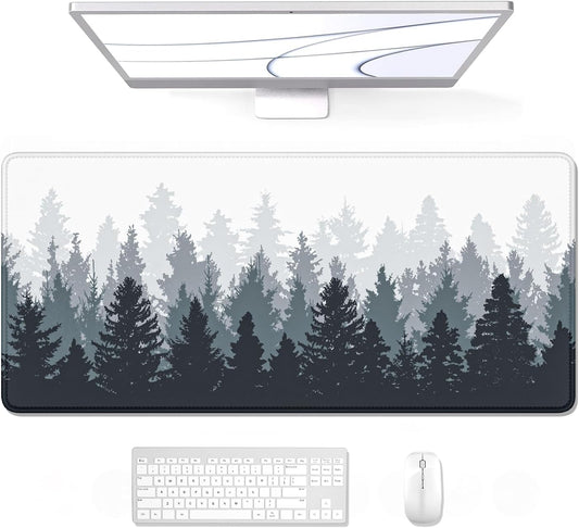 Oversized Forest Desk Mouse Pad - 35.4 x 15.7 Inch Extended Gaming Mat with Non-Slip Rubber Base and Stitched Edges, XXL Ultra Thin Full Desk Pad for PC and Laptop Use