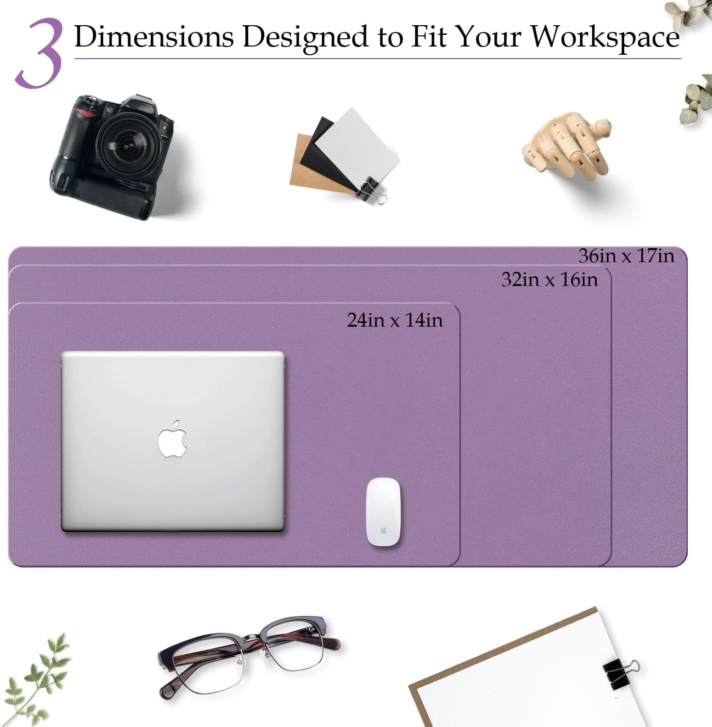 PU Leather Desk Pad with Suede Base, Multi-Color Non-Slip Mouse Pad, 24” x 14” Waterproof Writing Mat, Large Desk Blotter Protector in Violet