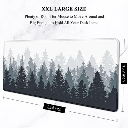 Oversized Forest Desk Mouse Pad - 35.4 x 15.7 Inch Extended Gaming Mat with Non-Slip Rubber Base and Stitched Edges, XXL Ultra Thin Full Desk Pad for PC and Laptop Use