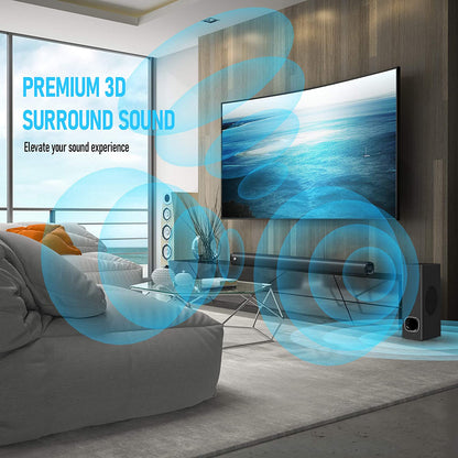 2.1 Channel Soundbar with Subwoofer and 3D Surround Sound, Compatible with 4K and HD TVs, HDMI (ARC), Optical, Aux, USB Drive, and Bluetooth 5.0 (Model: P28, 160W)