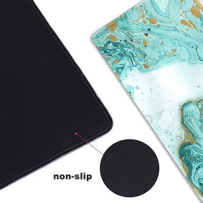 XXL Extended Gaming Mouse Pad - Large Non-Slip Rubber Base Keyboard Mat with Stitched Edges for Work and Gaming, 35.1 x 15.7 inches, Teal Turquoise Marble Design