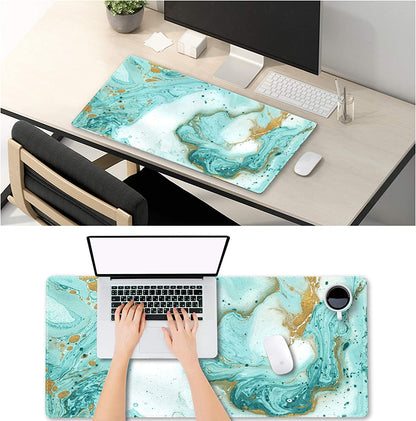 XXL Extended Gaming Mouse Pad - Large Non-Slip Rubber Base Keyboard Mat with Stitched Edges for Work and Gaming, 35.1 x 15.7 inches, Teal Turquoise Marble Design