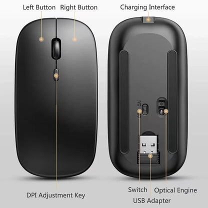 Rechargeable Wireless Mouse Bluetooth-Compatible 2.4Ghz Dual Modes Computer Mice with Nano Receiver for PC Laptop Macbook