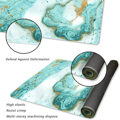 XXL Extended Gaming Mouse Pad - Large Non-Slip Rubber Base Keyboard Mat with Stitched Edges for Work and Gaming, 35.1 x 15.7 inches, Teal Turquoise Marble Design