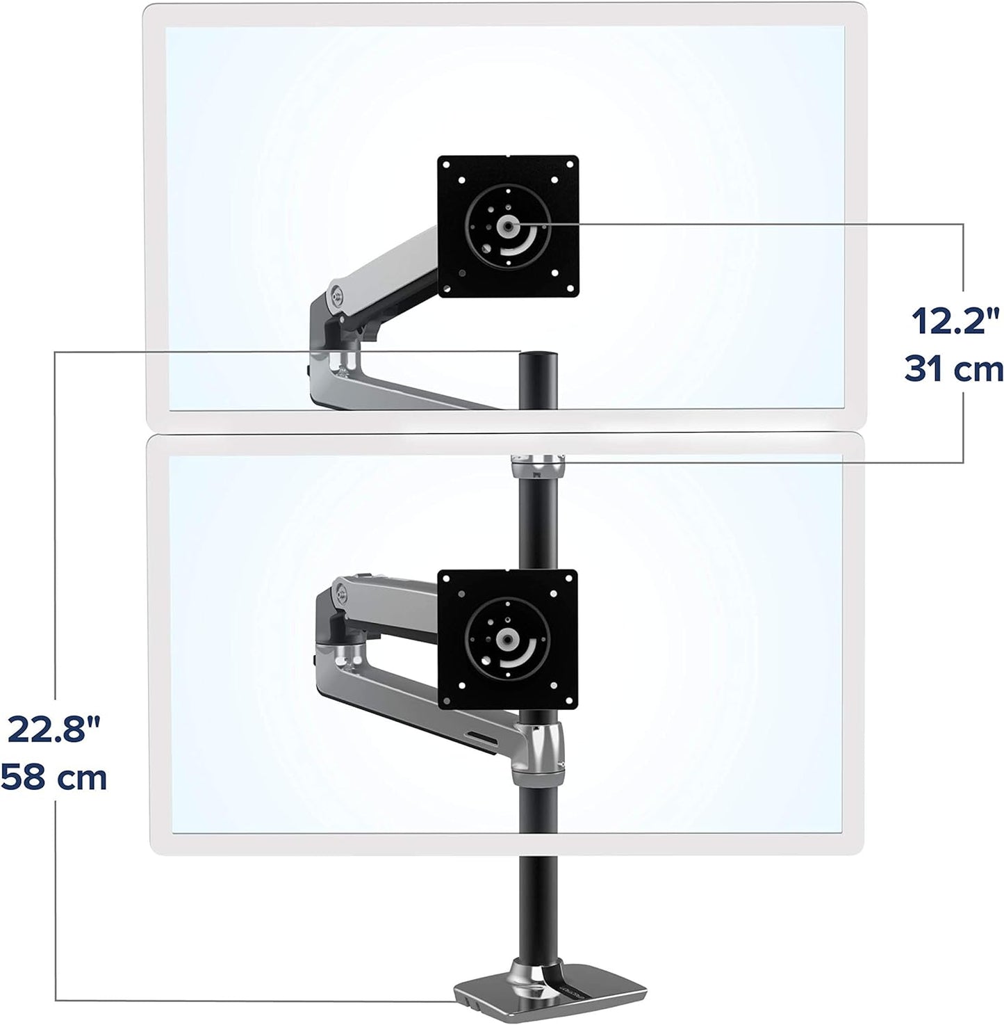 Ergotron LX Vertical Stacking Dual Monitor Arm, VESA Desk Mount for Two Monitors up to 40 Inches, 7 to 22 lbs Each, Tall Pole, Polished Aluminum Finish