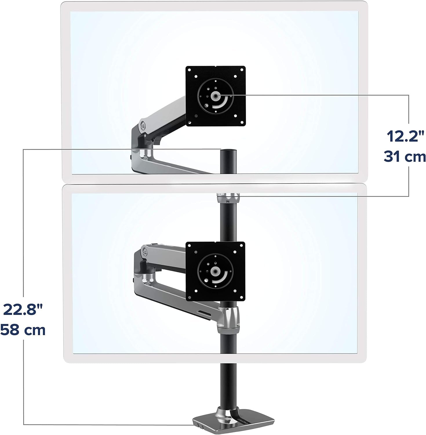 Ergotron LX Vertical Stacking Dual Monitor Arm, VESA Desk Mount for Two Monitors up to 40 Inches, 7 to 22 lbs Each, Tall Pole, Polished Aluminum Finish