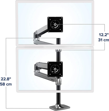 Ergotron LX Vertical Stacking Dual Monitor Arm, VESA Desk Mount for Two Monitors up to 40 Inches, 7 to 22 lbs Each, Tall Pole, Polished Aluminum Finish