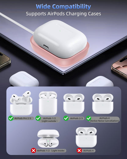 Wireless Charger for AirPods - Compatible with AirPods 4 (ANC), 3rd, 2nd Generation, and New AirPods Pro 3 (2025) / 2nd Generation - Slim and Compact Design for Travel and Home Office - Pink