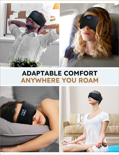 Sleep Headphones Bluetooth 5.4 Sleep Eye Mask with HD Speakers | Soft Cotton Fabric, Flat Design, 14 Hours Playtime, Washable Headband Style for Side Sleepers, Travel Meditation Relaxation