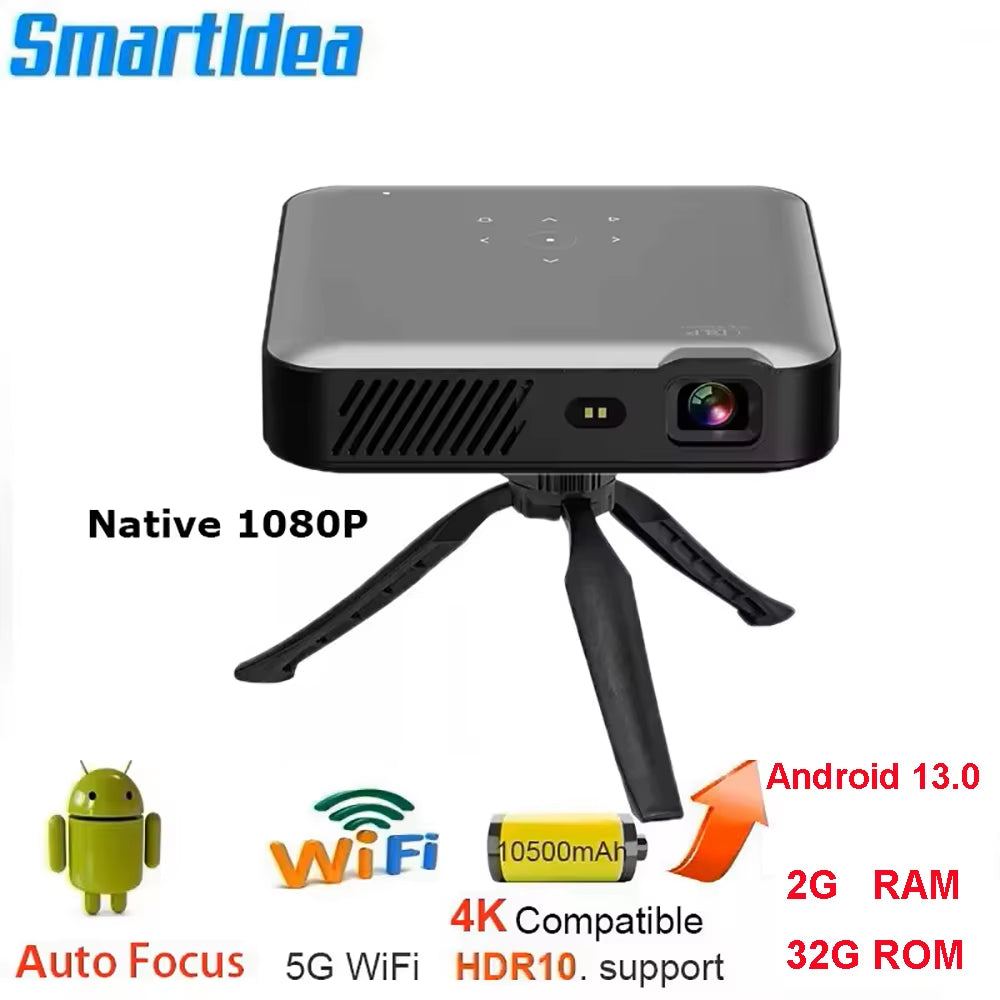Full HD 1080P 4K Smart Projector Auto Focus Android 13 5G Wifi DLP Proyector 10500Mah Battery Mobile Smartphone Beamer