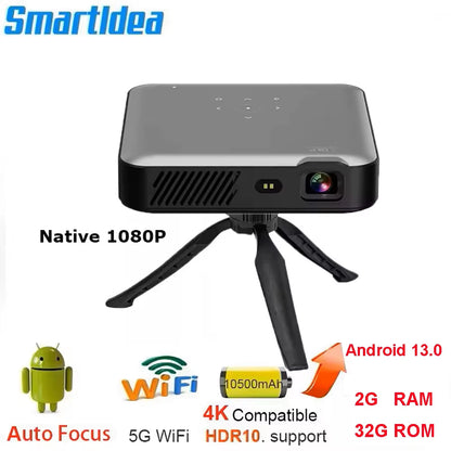 Full HD 1080P 4K Smart Projector Auto Focus Android 13 5G Wifi DLP Proyector 10500Mah Battery Mobile Smartphone Beamer