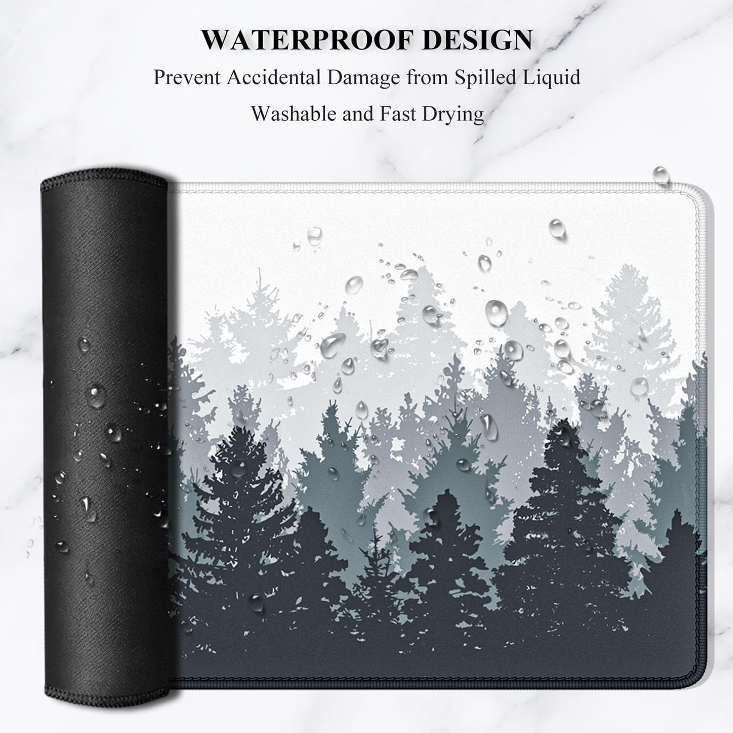 Oversized Forest Desk Mouse Pad - 35.4 x 15.7 Inch Extended Gaming Mat with Non-Slip Rubber Base and Stitched Edges, XXL Ultra Thin Full Desk Pad for PC and Laptop Use