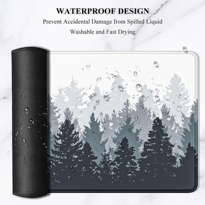 Oversized Forest Desk Mouse Pad - 35.4 x 15.7 Inch Extended Gaming Mat with Non-Slip Rubber Base and Stitched Edges, XXL Ultra Thin Full Desk Pad for PC and Laptop Use