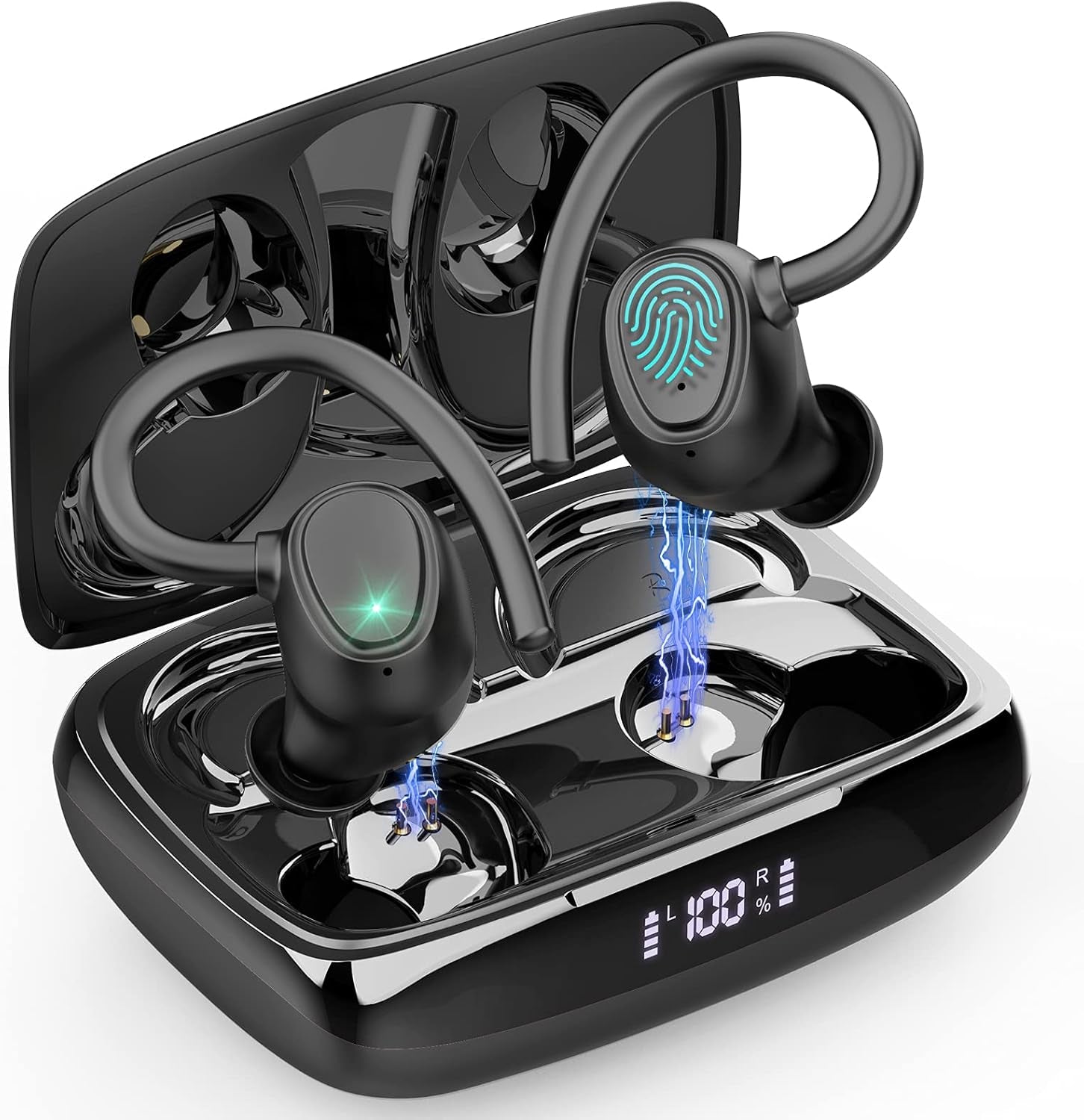 Wireless Earbud, Bluetooth 5.1 Headphones Sport Wireless Bluetooth Earphones in Ear Noise Cancelling Earbud with Mic Deep Bass, Earhooks Ear Buds IP7 Waterproof 48H Headset for Running Gym[2021 New] | IP7 Waterproof Wireless Earphones Ear Hooks, ENC Noise Cancelling Earbuds Stereo Sound, 48H,USB-C Headsets with Mic