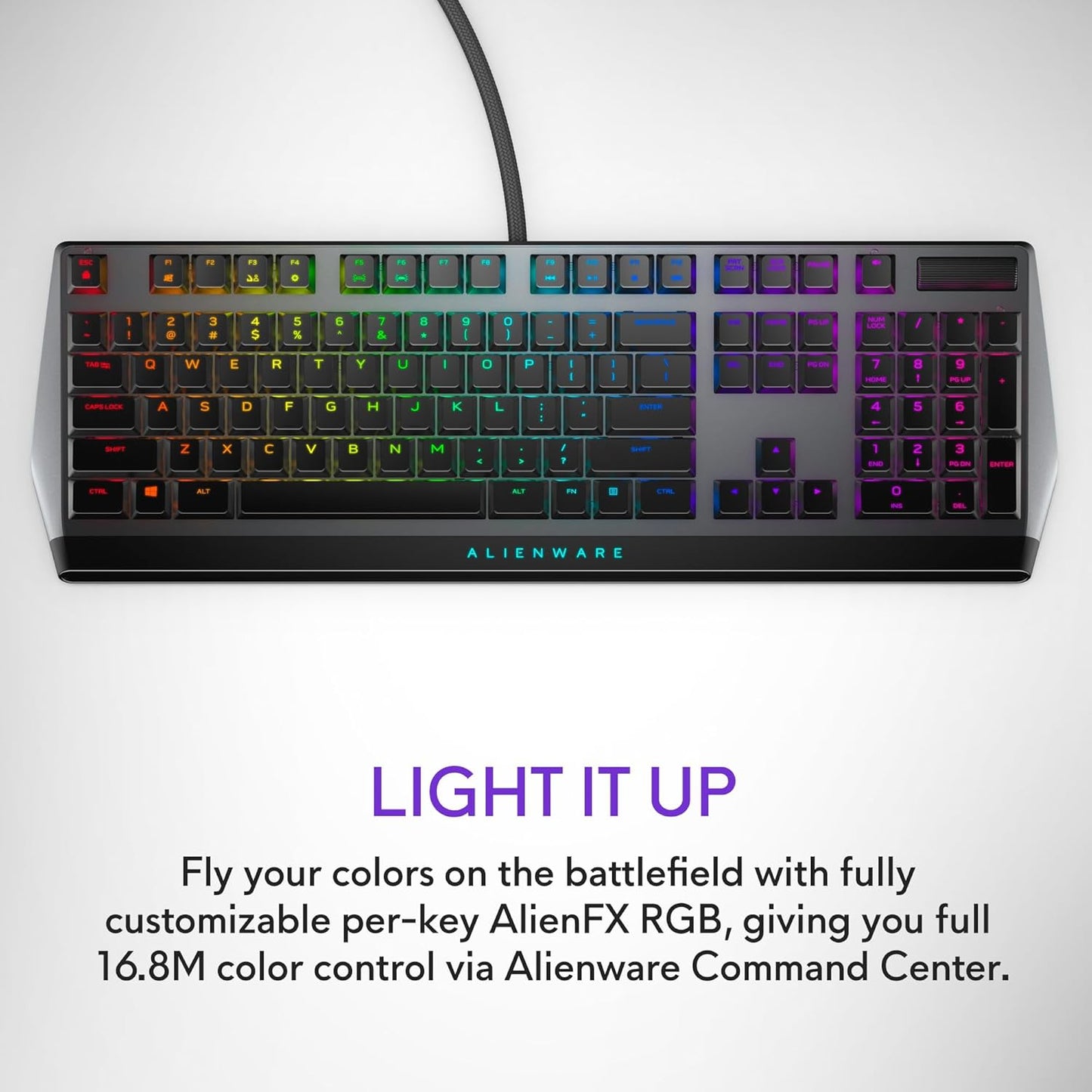 Alienware AW510K Low-Profile RGB Gaming Keyboard with Per-Key RGB LED Backlighting, Cherry MX Low Profile Red Switches, USB Passthrough, Media Controls, Numeric Keypad, Adjustable Height, and Media Hot Keys - Dark Side of the Moon Edition