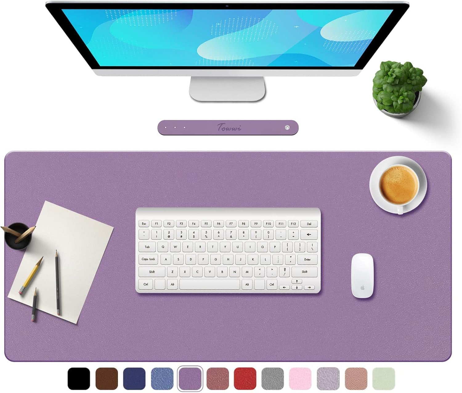 PU Leather Desk Pad with Suede Base, Multi-Color Non-Slip Mouse Pad, 24” x 14” Waterproof Writing Mat, Large Desk Blotter Protector in Violet