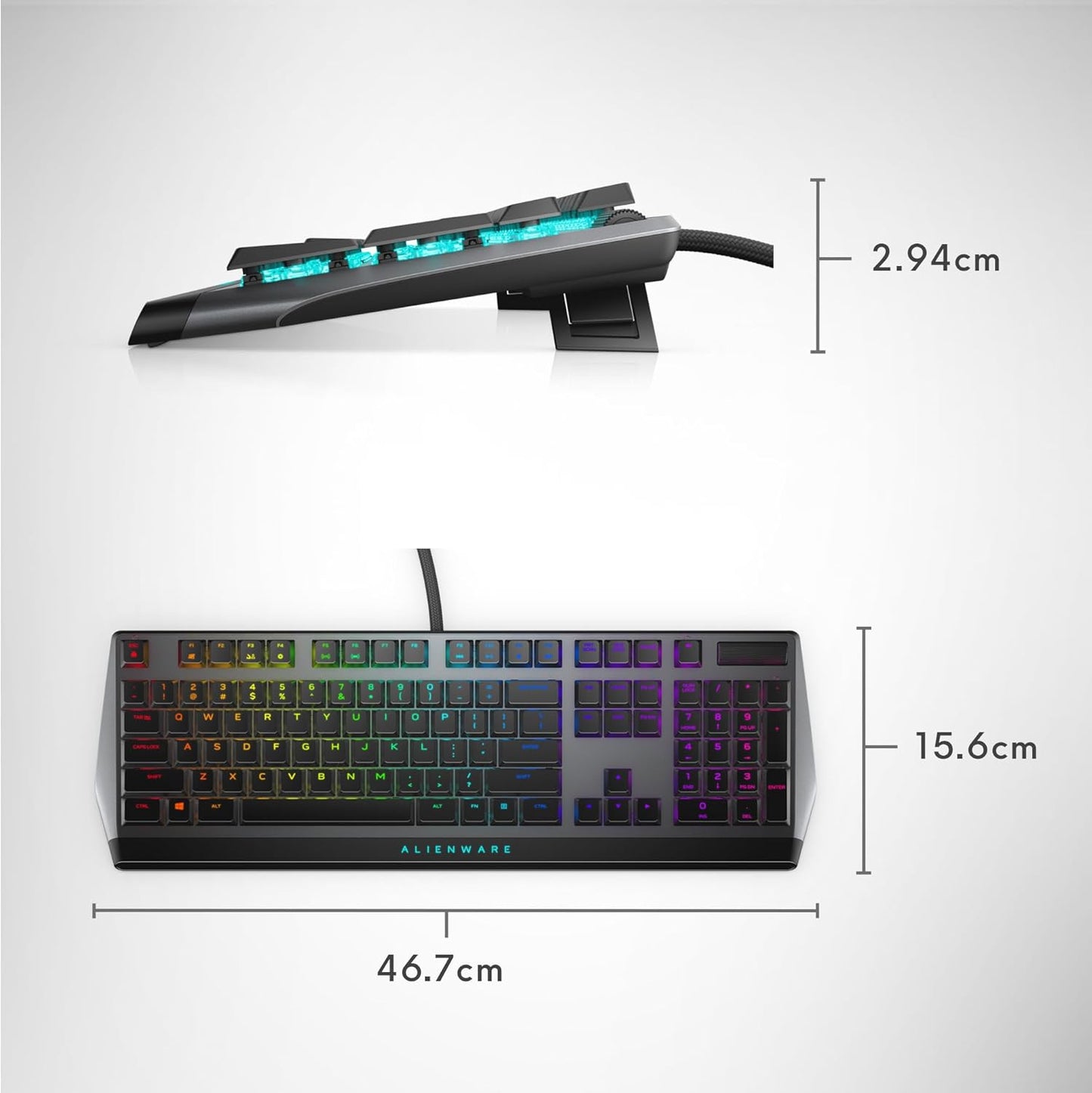 Alienware AW510K Low-Profile RGB Gaming Keyboard with Per-Key RGB LED Backlighting, Cherry MX Low Profile Red Switches, USB Passthrough, Media Controls, Numeric Keypad, Adjustable Height, and Media Hot Keys - Dark Side of the Moon Edition