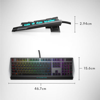 Alienware AW510K Low-Profile RGB Gaming Keyboard with Per-Key RGB LED Backlighting, Cherry MX Low Profile Red Switches, USB Passthrough, Media Controls, Numeric Keypad, Adjustable Height, and Media Hot Keys - Dark Side of the Moon Edition