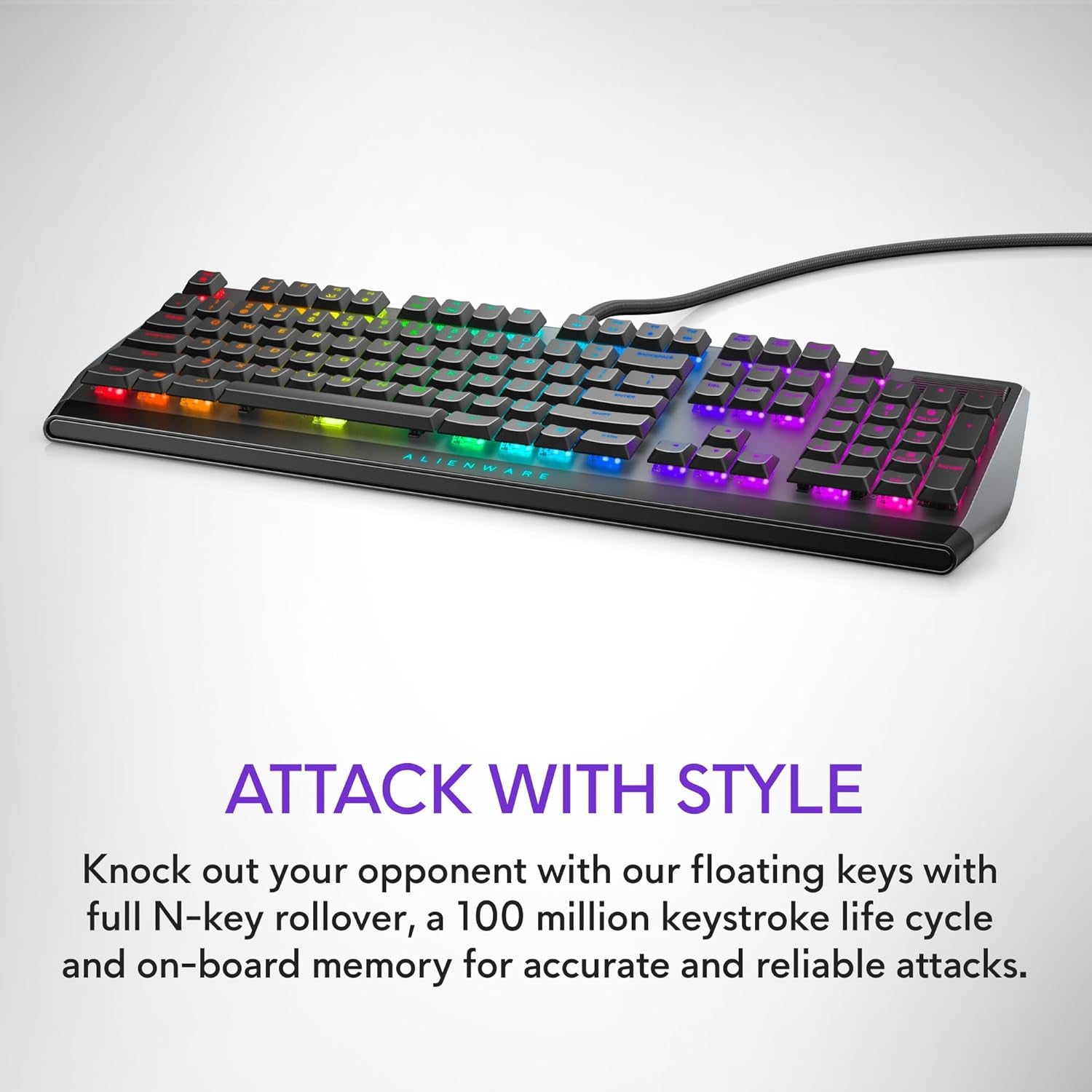 Alienware AW510K Low-Profile RGB Gaming Keyboard with Per-Key RGB LED Backlighting, Cherry MX Low Profile Red Switches, USB Passthrough, Media Controls, Numeric Keypad, Adjustable Height, and Media Hot Keys - Dark Side of the Moon Edition