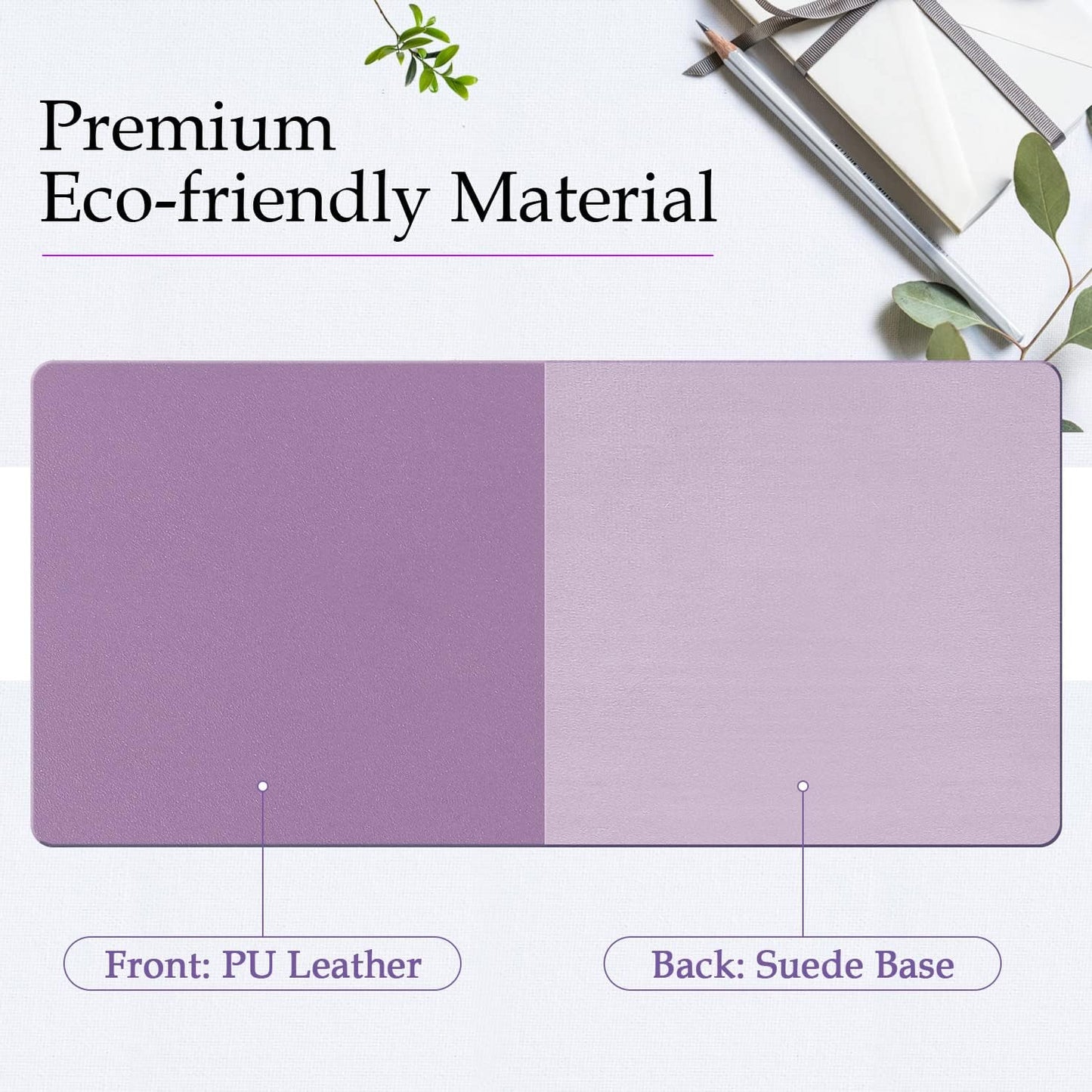 PU Leather Desk Pad with Suede Base, Multi-Color Non-Slip Mouse Pad, 24” x 14” Waterproof Writing Mat, Large Desk Blotter Protector in Violet