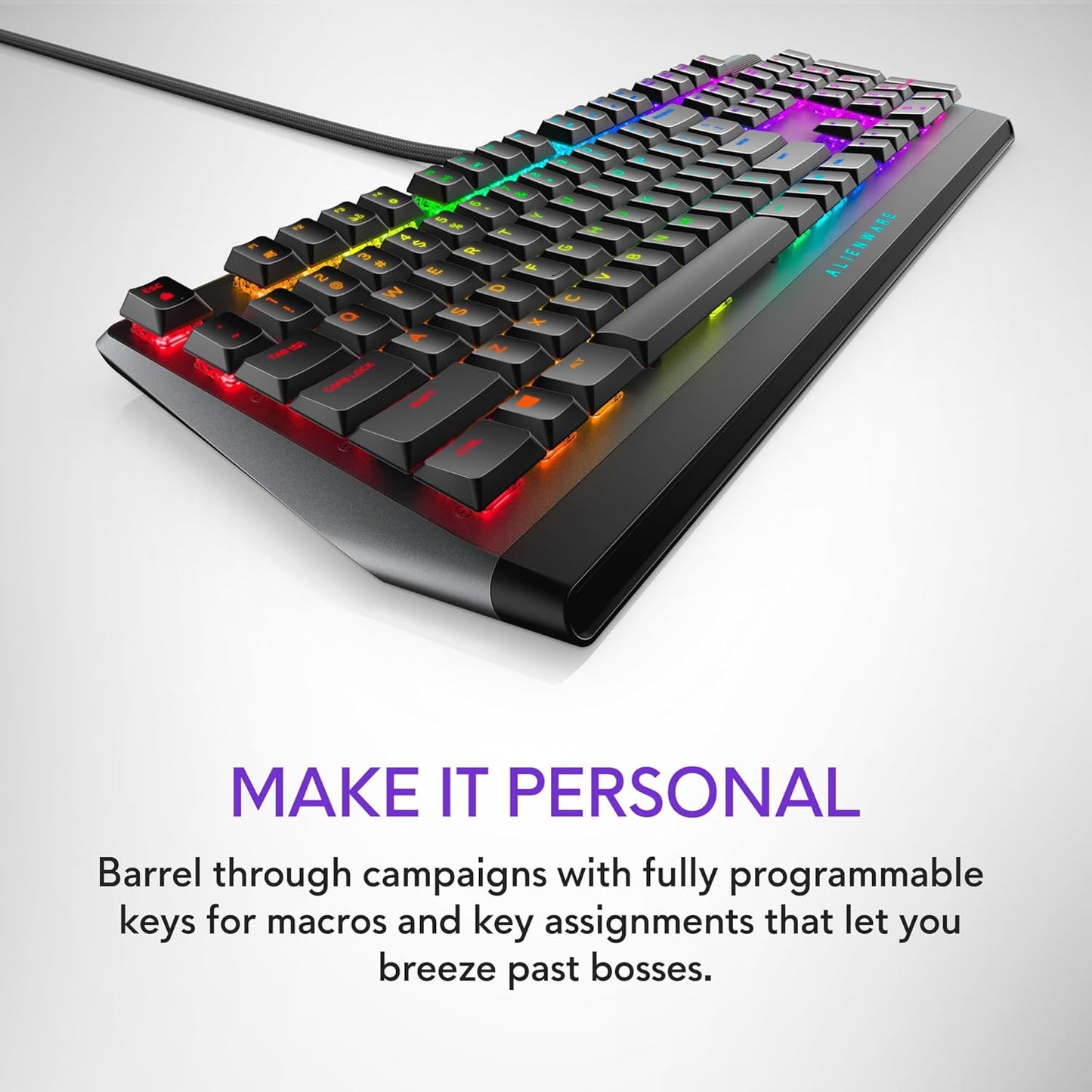 Alienware AW510K Low-Profile RGB Gaming Keyboard with Per-Key RGB LED Backlighting, Cherry MX Low Profile Red Switches, USB Passthrough, Media Controls, Numeric Keypad, Adjustable Height, and Media Hot Keys - Dark Side of the Moon Edition