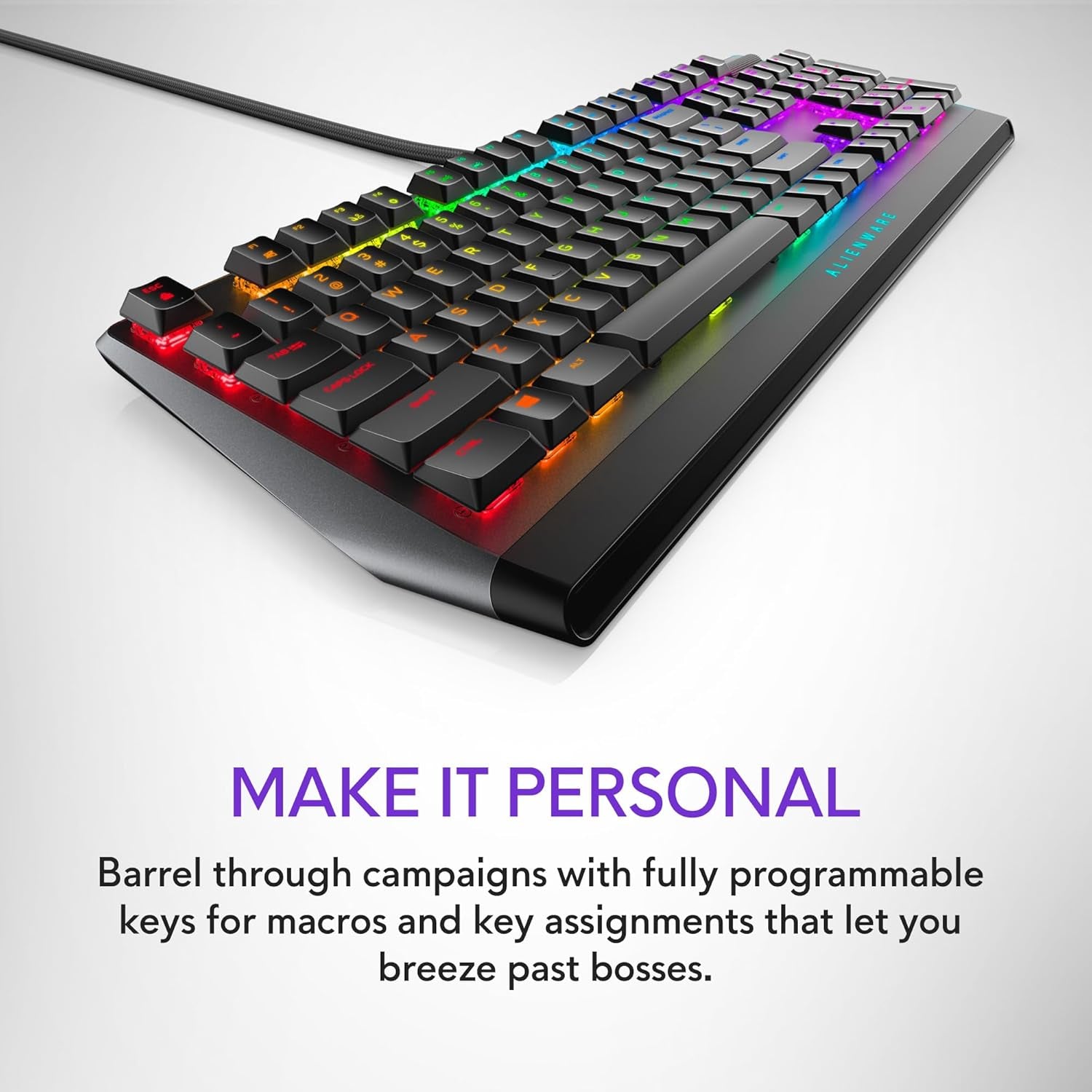 Alienware AW510K Low-Profile RGB Gaming Keyboard with Per-Key RGB LED Backlighting, Cherry MX Low Profile Red Switches, USB Passthrough, Media Controls, Numeric Keypad, Adjustable Height, and Media Hot Keys - Dark Side of the Moon Edition
