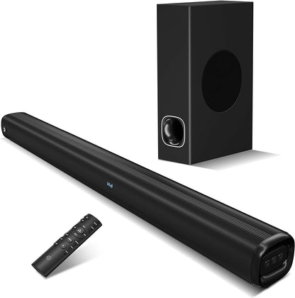 2.1 Channel Soundbar with Subwoofer and 3D Surround Sound, Compatible with 4K and HD TVs, HDMI (ARC), Optical, Aux, USB Drive, and Bluetooth 5.0 (Model: P28, 160W)