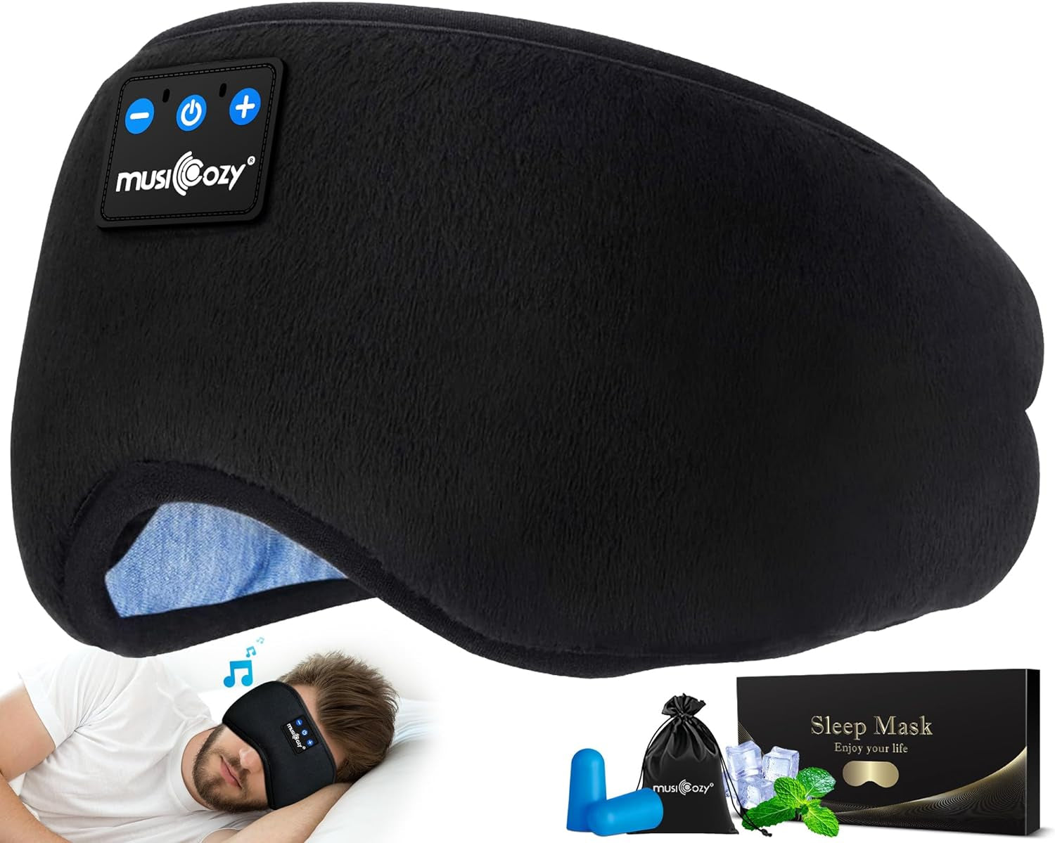 Sleep Headphones Bluetooth 5.4 Sleep Eye Mask with HD Speakers | Soft Cotton Fabric, Flat Design, 14 Hours Playtime, Washable Headband Style for Side Sleepers, Travel Meditation Relaxation