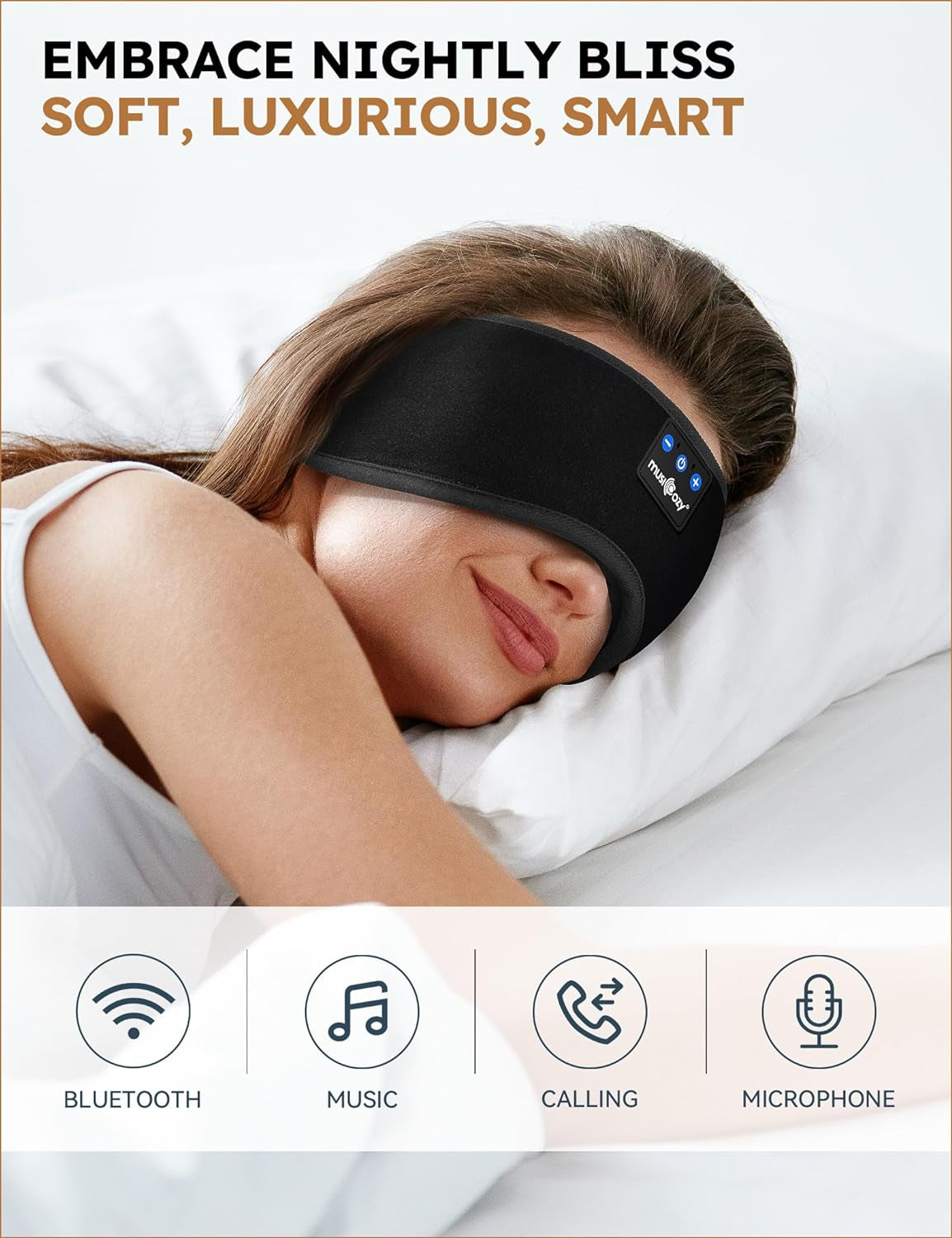 Sleep Headphones Bluetooth 5.4 Sleep Eye Mask with HD Speakers | Soft Cotton Fabric, Flat Design, 14 Hours Playtime, Washable Headband Style for Side Sleepers, Travel Meditation Relaxation