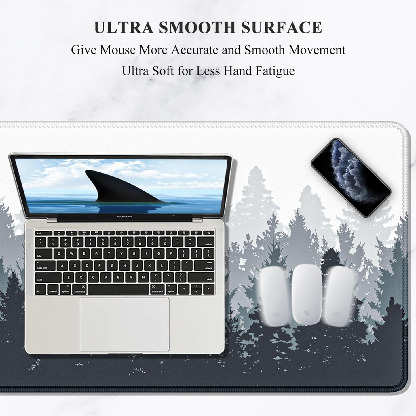 Oversized Forest Desk Mouse Pad - 35.4 x 15.7 Inch Extended Gaming Mat with Non-Slip Rubber Base and Stitched Edges, XXL Ultra Thin Full Desk Pad for PC and Laptop Use