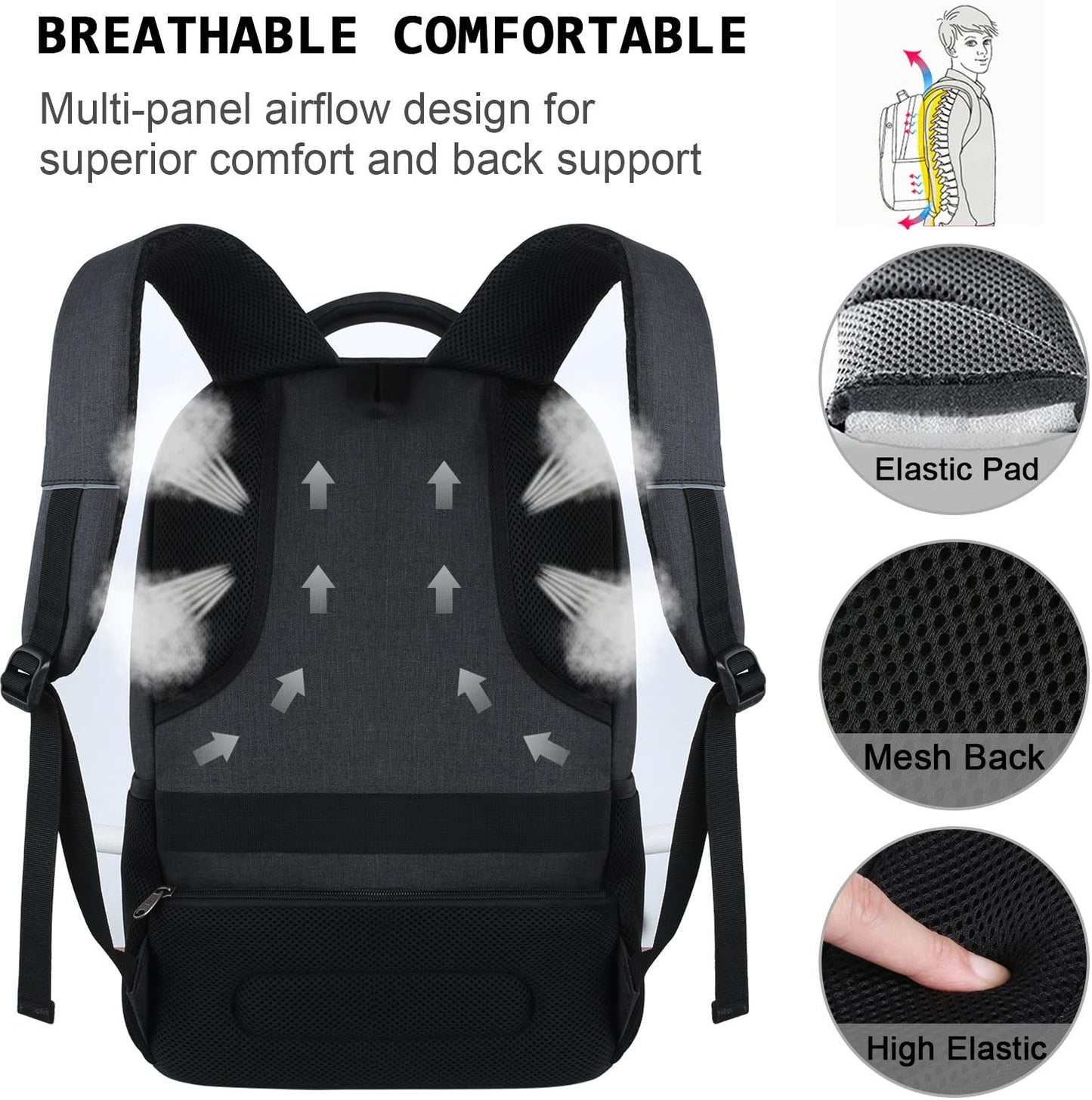 Laptop Backpack,Business Travel anti Theft Slim College Backpack | Water Resistant Durable Computer Bag Gift for Women & Men Fits 15.6 Inch Laptop and Notebook - Black