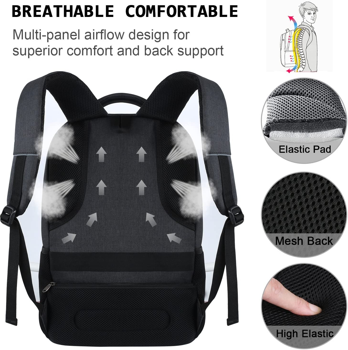 Laptop Backpack,Business Travel anti Theft Slim College Backpack | Water Resistant Durable Computer Bag Gift for Women & Men Fits 15.6 Inch Laptop and Notebook - Black