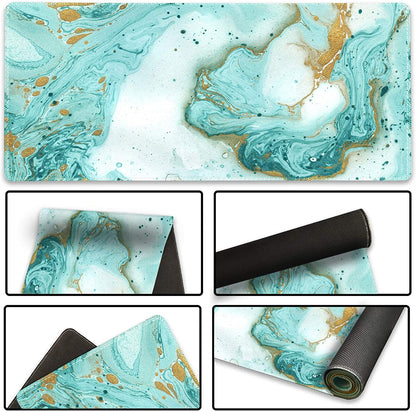 XXL Extended Gaming Mouse Pad - Large Non-Slip Rubber Base Keyboard Mat with Stitched Edges for Work and Gaming, 35.1 x 15.7 inches, Teal Turquoise Marble Design